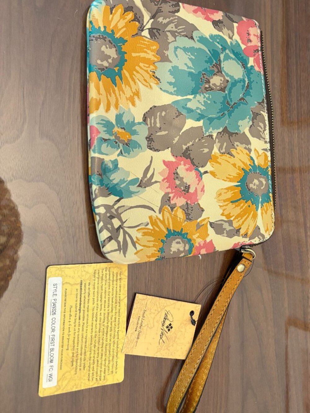 Patricia Nash Leather Wristlet, Floral First Bloom, Zips